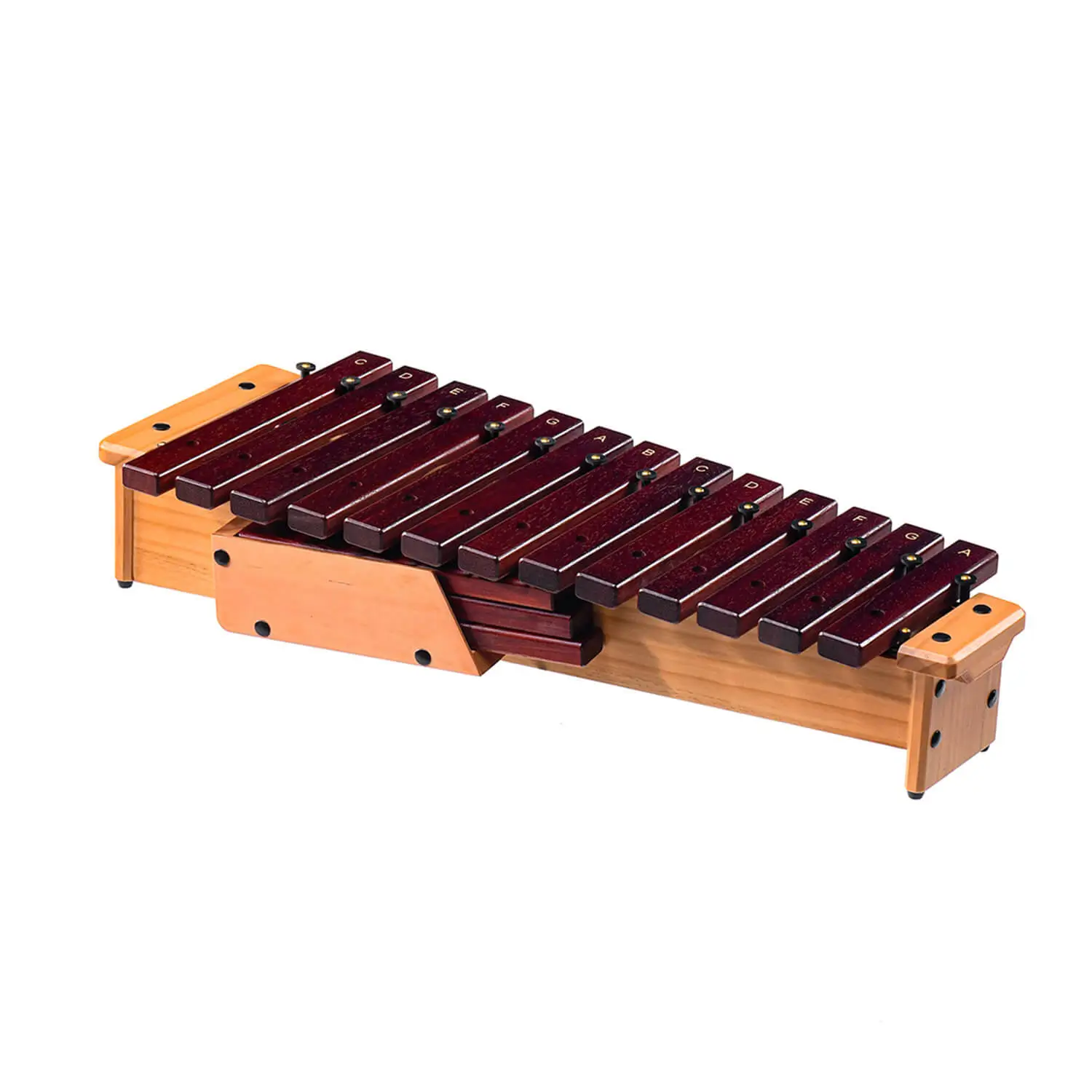 JINLEI box xylophone high pitch BXH-16 - 16-note tabletop xylophone with dark rosewood bars, gold note labels, and natural wood resonator box frame