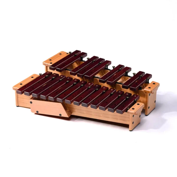 JINLEI box xylophone high pitch BXH-22 - 22-note tabletop xylophone with dark rosewood bars, raised chromatic row, gold note labels, and natural wood resonator box frame