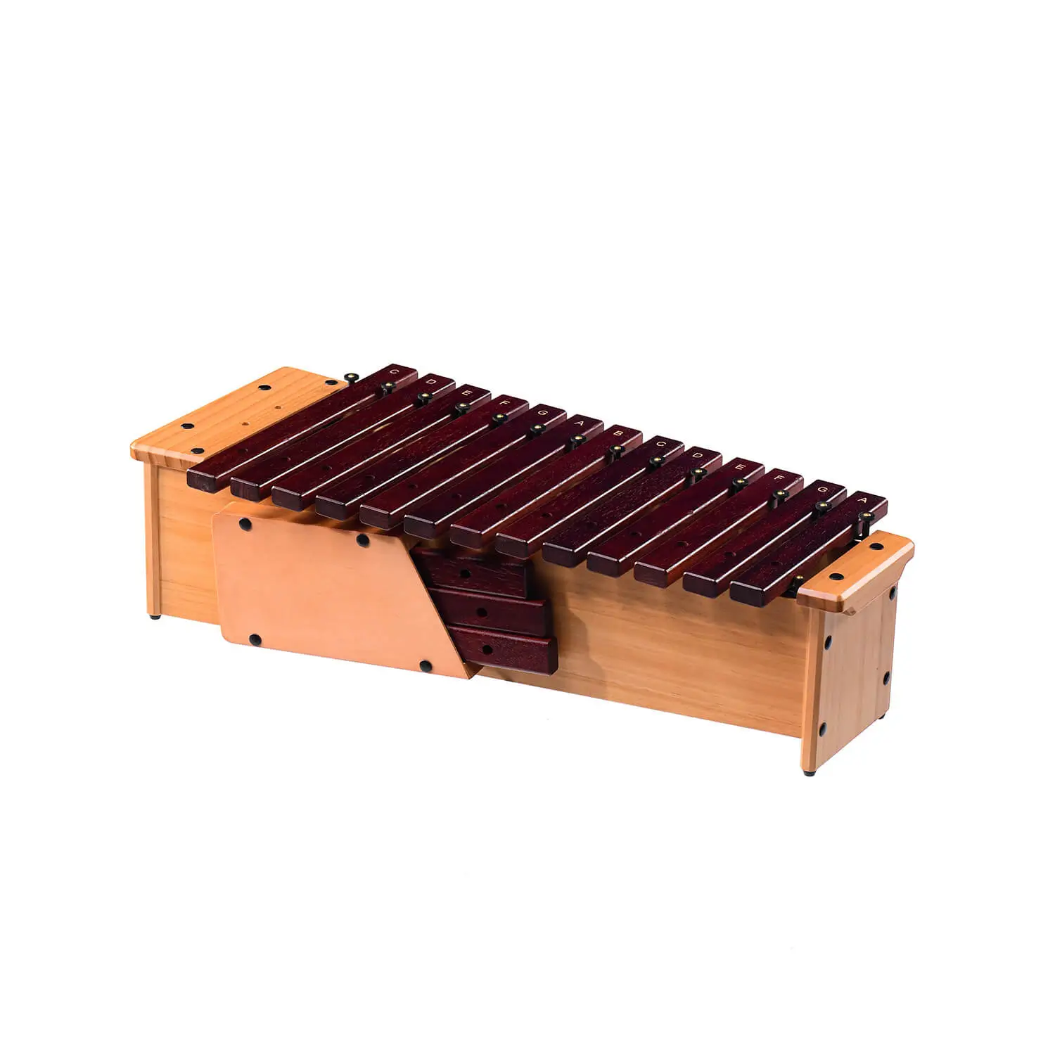 JINLEI box xylophone mid pitch BXM-16 - 16-note alto tabletop xylophone with dark rosewood bars, removable chromatic keys, and medium natural wood resonator box
