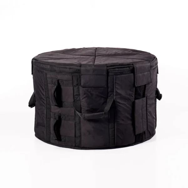 JINLEI hira-o-shime taiko soft case - large black padded drum bag with carry handles, multiple side pockets, and reinforced webbing straps