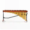 JINLEI marimba MLP-52 - full front view showing rosewood bars, gold anodized aluminum resonator tubes, cherry wood frame with JINLEI logo, and locking casters