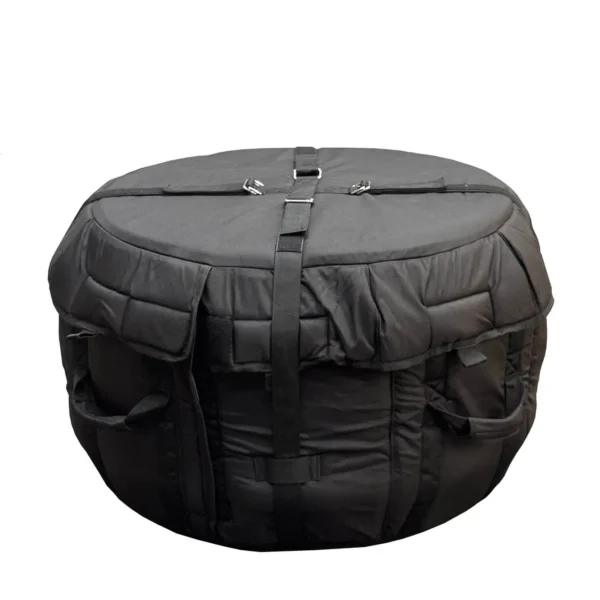 JINLEI o-hira soft case - large black padded drum bag viewed from front with buckle straps, carry handles, and side pockets