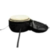 JINLEI o-hira soft case opened to reveal large o-hira taiko drum with cowhide head and tack pattern, padded lid flipped open