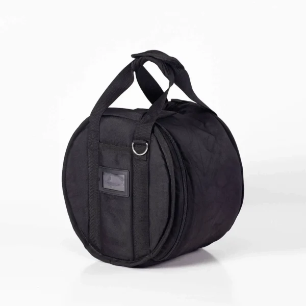 JINLEI shime daiko soft case - black padded drum bag with top carry handles, D-ring, ID window, and curved zipper closure