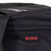 JINLEI shime daiko soft case close-up showing red JINLEI brand logo, heavy-duty zipper, and durable black nylon fabric