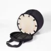 JINLEI shime daiko soft case opened showing bolt-style shime daiko drum inside with padded lid and built-in bachi dividers