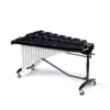 JINLEI xylophone SLH-42 - full front right view displaying graduated rosewood keys, silver resonator pipes, and sturdy black rolling frame