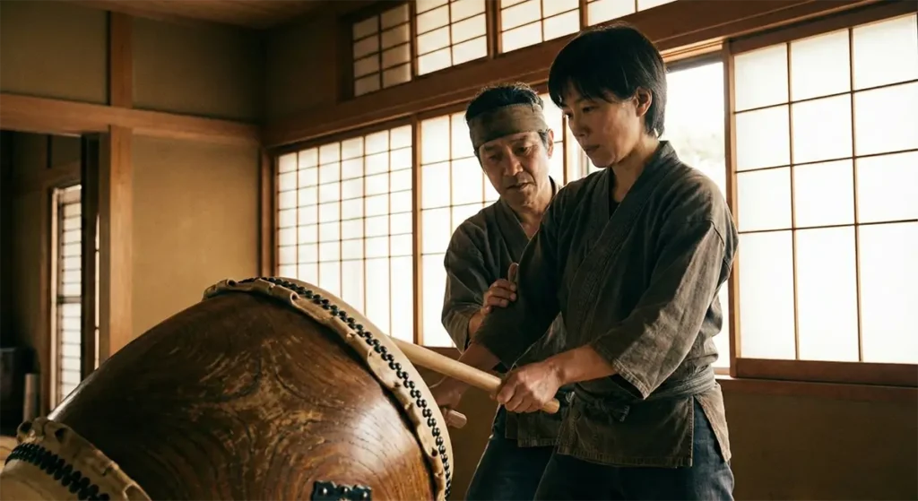 Experiencing the deep sound of a Taiko drum for the first time, treating the instrument as a partner.