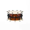 JINLEI 2Cyoukake Shime Daiko bolt drum front view showing natural cowhide drumhead with stitched leather rim, evenly spaced black metal threaded bolt tension system with leather washers and glossy amber lacquered wood shell