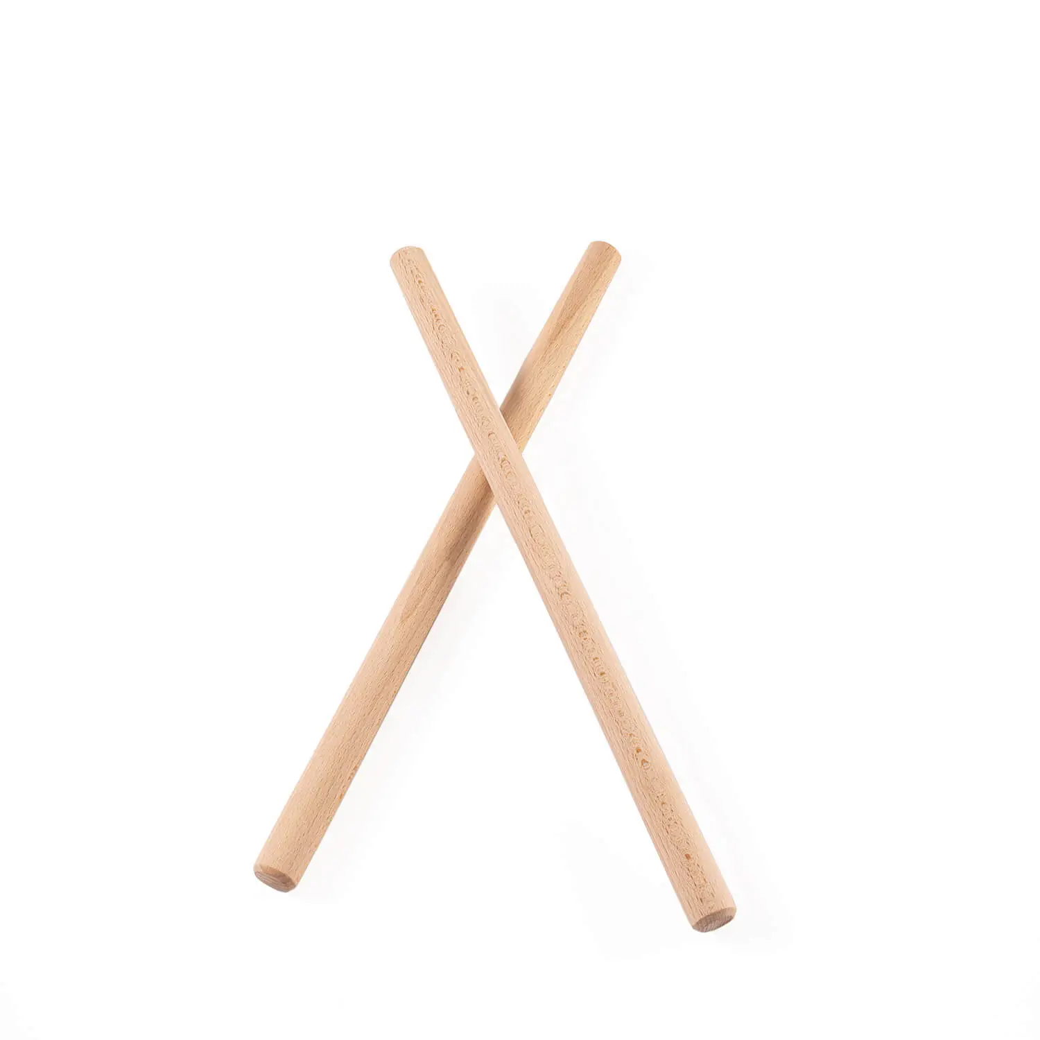JINLEI buna bachi for shime daiko, crossed pair of natural beech wood drumsticks with smooth rounded tips, full view