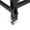 JINLEI four-pillar stand for o-shime, close-up detail of black leg joint with metal bracket and locking caster wheel