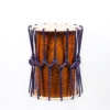 JINLEI katsugi shime daiko, front view showing lacquered wood grain shell with navy rope knots and natural skin heads