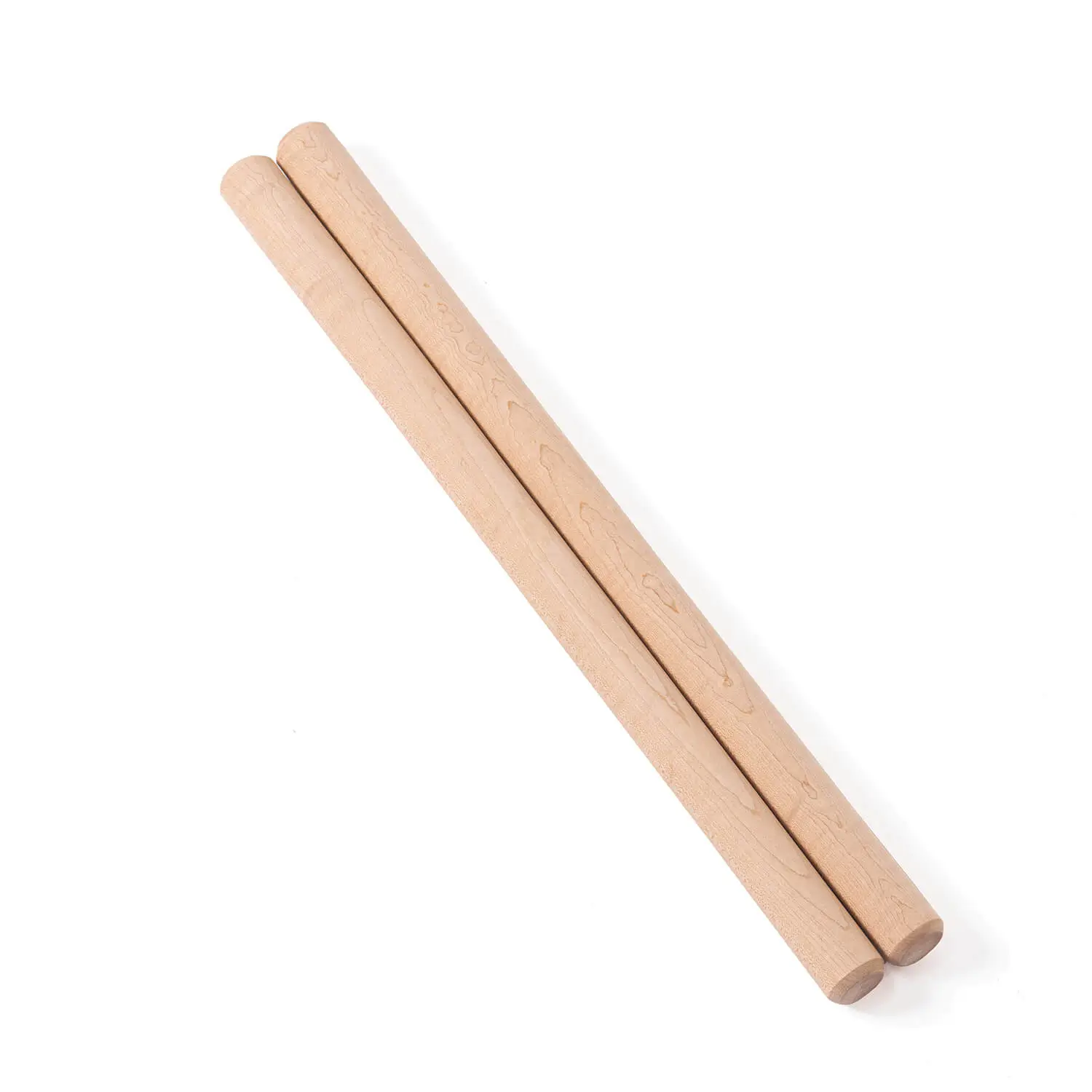 JINLEI maple bachi for wadaiko, pair of natural maple wood drumsticks with smooth rounded tips, full view
