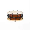 JINLEI Namituke Shime Daiko bolt drum front view showing natural cowhide drumhead with stitched leather rim, evenly spaced black metal threaded bolt tension system and amber lacquered wood shell