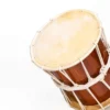 JINLEI oke daiko amber yellow, close-up of stitched cowhide drumhead with white rope tuning on amber yellow lacquered shell