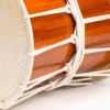 JINLEI oke daiko amber yellow, close-up detail of white rope knot and amber yellow lacquered stave shell with cowhide head