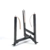 JINLEI shime daiko hang stand, black frame with adjustable leather hanging straps and caster wheels, side angle view