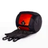 JINLEI soft case for nagado daiko, open showing red nagado daiko drum inside with padded body wrap and strap closures