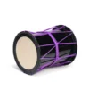 JINLEI 炎 katsugi cool black, full drum side view showing glossy black shell with purple rope pattern and natural skin heads