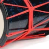 JINLEI 炎 Katsugi Lceland Blue, close-up detail of red rope knot and dark blue speckle shell with cowhide drumhead