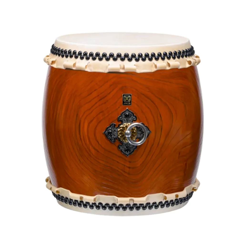 A professional Nagado Daiko drum made from premium Keyaki wood with a hollowed-out one-piece body construction, showcasing high-end craftsmanship.